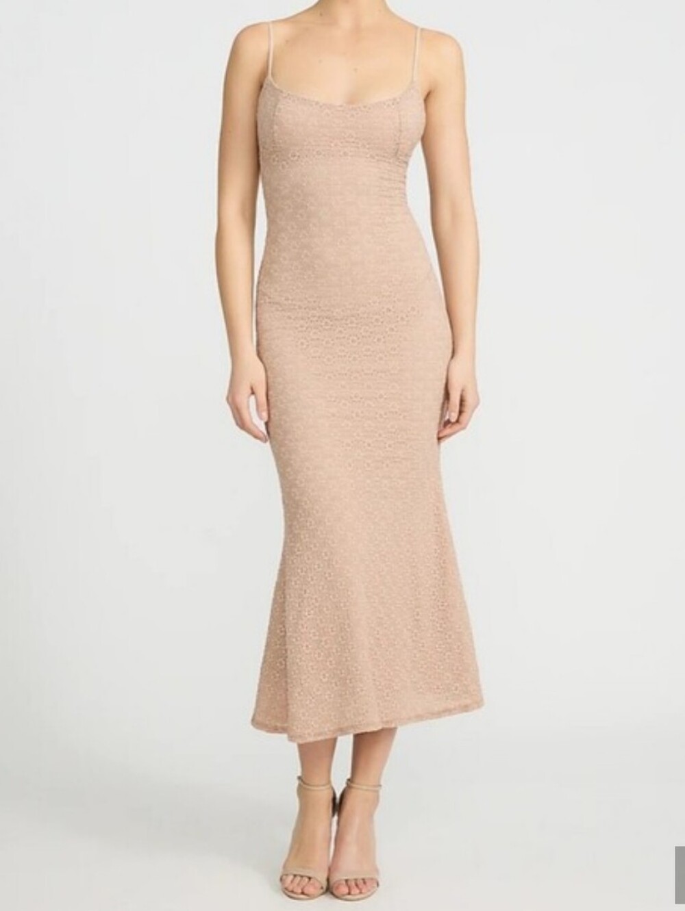 NWT Express Blush Taupe Textured Floral Scoop Neck Midi Dress